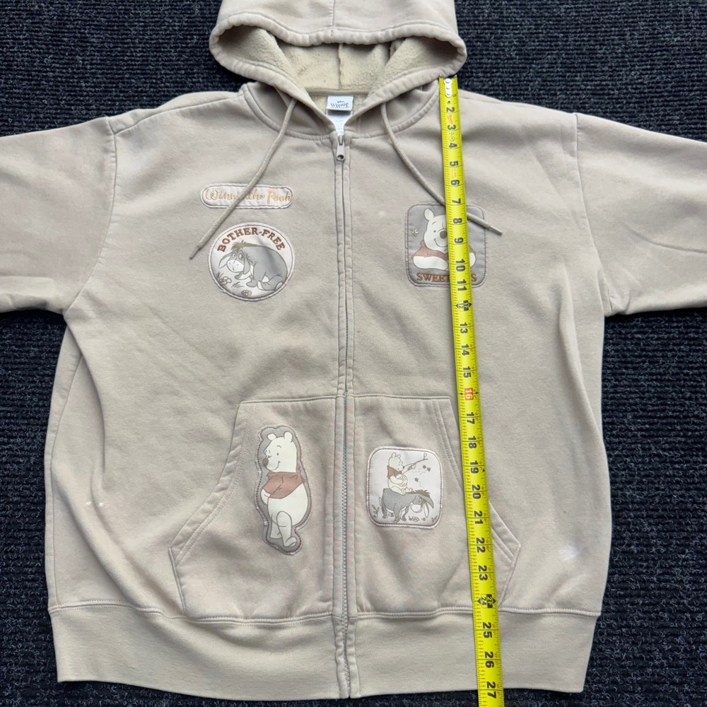 Disney Winnie the Pooh Eeyore Full Zip Hoodie Tan Beige Character Patch Large - Picture 3 of 16